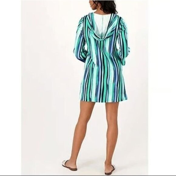 Denim & Co Beach Cover Up Plus Size 1X  Blue Stripe French Terry Womens Hoodie - Picture 6 of 13